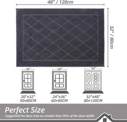 BEQHAUSE Dirt Trapper Door Mat 32" x 48", Doormat Non-Slip Entryway Rugs Washable, Dog Door Mat Stain Resistant and Absorbent Welcome Floor Mat for Front Back Door, Muddy Wet Shoes & Paws, Dark Grey