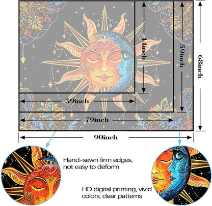 Lunerfex Sun and Moon Tapestry Mandala Wall Tapestry, Cute Tapestries for Bedroom Ceiling Tapestries Wall Hanging for Bedroom Living Room Decor Sun-1 60"x80"