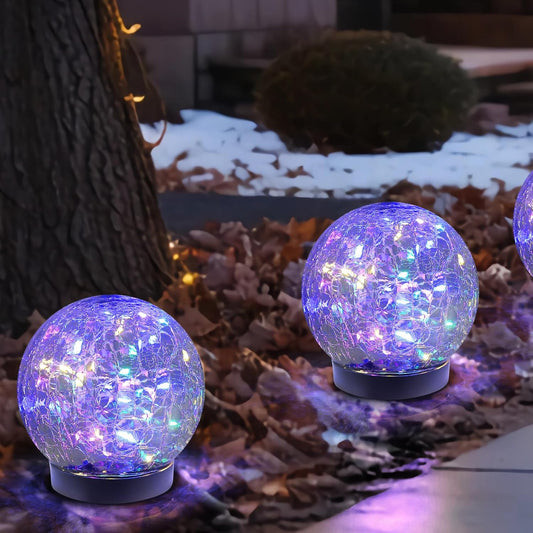 Solar Globe Lights Outdoor Waterproof-Solar Balls-Solar Garden Lights-Orbs for Outside 2 Pack Cracked Glass Ball for Lawn Patio Yard Backyard Decorations
