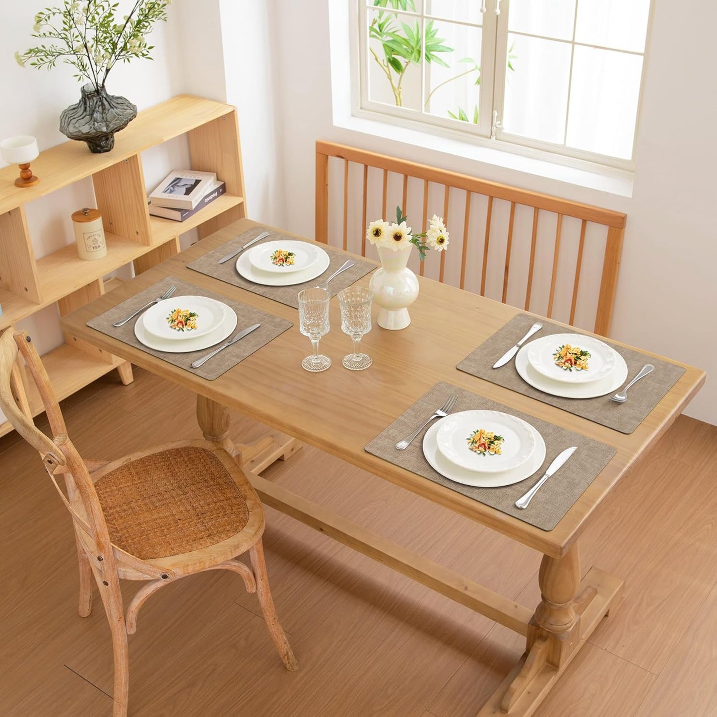 FROMHEART Faux Leather Placemats Set of 4–Waterproof,Heat/Oil Stain-Resistant PU Table Mat–Reversible,Non-Slip,Easy to Clean Place Mats for Kitchen,Dining,Indoor/Outdoor,(Light Coffee,11.8" x 17")