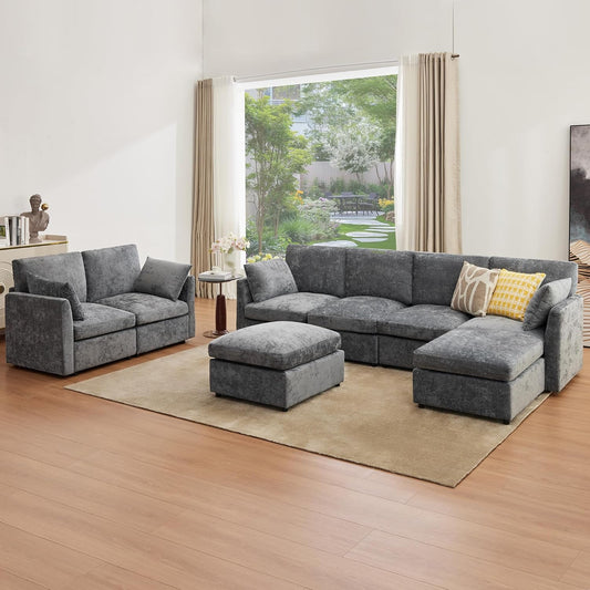 Tbfit Modular Sectional Couch 8 Seat, Cloud Sofa for Living Room,Chenille Sofa Set with Ottoman