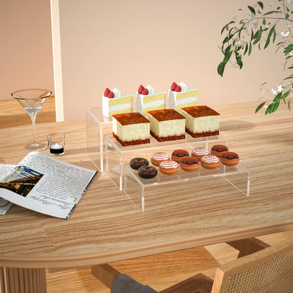 Clear Riser Shelf 3pcs, Desktop Rectangular Acrylic Display Shelves Organizer, Acrylic Stands for Funko Pop Figure, Perfumes, Bags, Shoes, Glasses, Plants, Toys, Collectibles - 8''x8.5''x9''