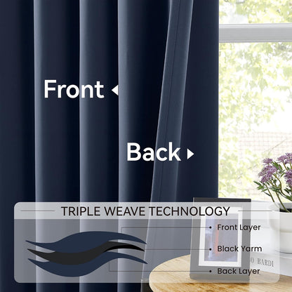 KangBang Navy Blue Pinch Pleated Curtains & Drapes 90 Inches Long for Boys Bedroom, Thermal Insulated Light Blocking Window Draperies for French Door with Hooks Track System 2 Panels, W40xL90