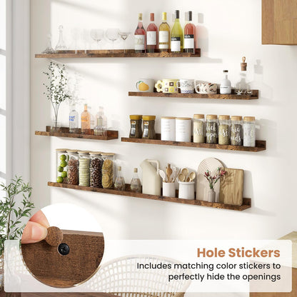 Fun Memories Picture Ledge Shelves Set of 2, 55 Inch Rustic Wall Mounted Floating Shelves with Lip for Home Storage and Décor in Bathroom, Kitchen, Nursery, Bedroom, Living Room, Brown