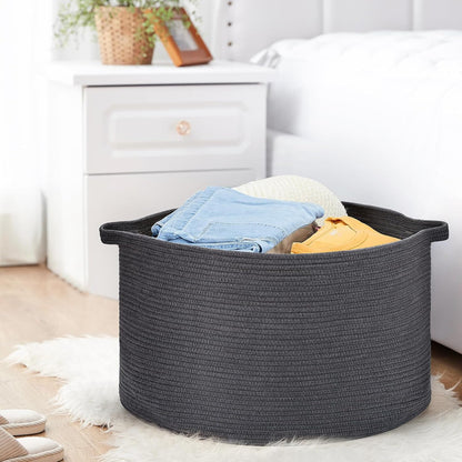 Ravinte Large Storage Basket - 22"x 22"x 14" Blanket Basket for Living Room, Baby Toy Storage Basket, Cotton Rope Basket Woven Laundry Basket (Gray)