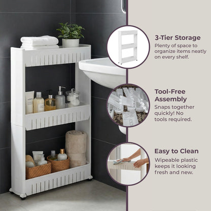 Lavish Home 3 Tier Shelf Rolling Cart - Narrow-Space Kitchen or Bathroom Shelf Organizer Cart