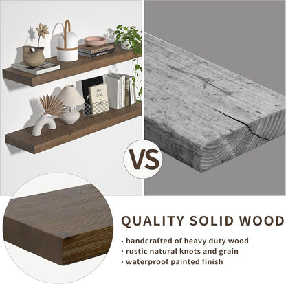 Floating Shelves for Wall, USA-Sourced Fir Wood 48 Inch Wall Shelves Set of 1, Natural Rustic Solid Wooden Floating Shelves Wall Mounted, Nursery Book Storage Shelf, Display Shelf for Bathroom