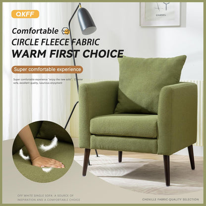 Barrel Accent Chair Set of 2 with Back Pillow, Large Upholstered Armchair with Solid Wood Legs Modern Reading Chairs for Living Room Bedroom