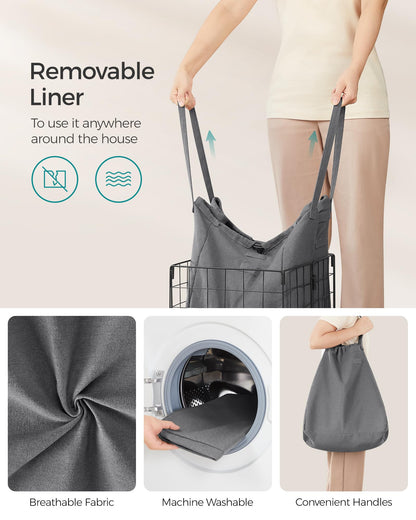 SONGMICS Laundry Hamper, 11 Gal. (50L) Laundry Basket, Collapsible Clothes Hamper, Removable and