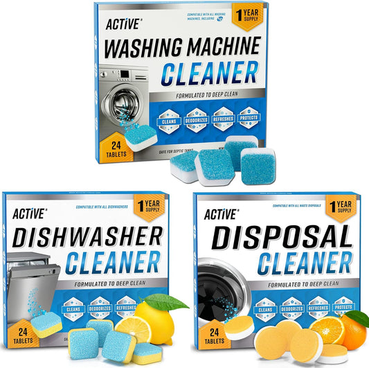 Washing Machine Dishwasher & Disposal Cleaning Tablets - Appliance Refresh Bundle Includes 12 Month