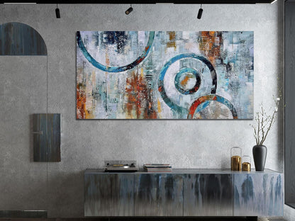 Arjun Abstract Wall Art Geometric Canvas Circle Block Painting Modern Grey Brown Picture, Large Size Simple Artwork Ready to Hang Framed for Bedroom Living Room Bathroom Home Office Wall Décor 40"x20"