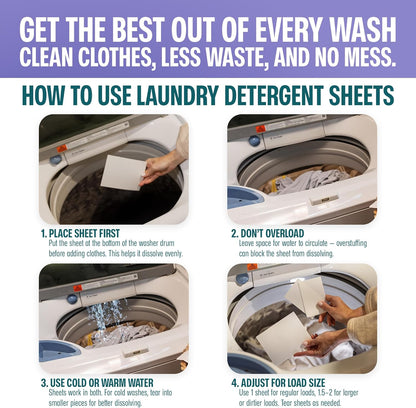 Sudstainables Laundry Detergent Sheets (60 Loads) – Eco-Friendly, Zero Waste, Plastic-Free Laundry Washing Machines Soap Sheets; Dissolvable, Space-Saving Strips for Travel (Lavender)
