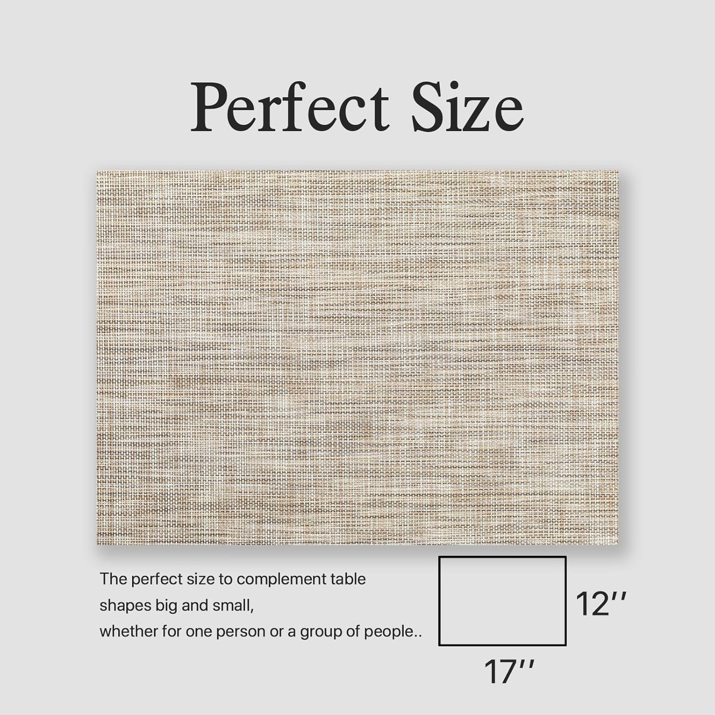 Placemats Set of 8 - Easy Clean Woven Vinyl Placemats for Dining Table, Indoor/Outdoor Place Mats, Washable PVC Table Mats（Caramel）