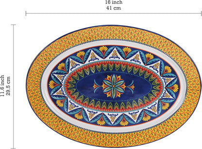 Bico Havana 16 plus 14 inch Oval Platters Set, Set of 2, Microwave and Dishwasher Safe, for Serving Fish, Chicken, Turkey