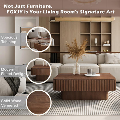 Lift Coffee Table with Storage & Adjustable Height, Solid Wood Coffee Table Fluted Center Table Accent Tea Table or Living Room, Apartment, Office (38.6" Walnut)