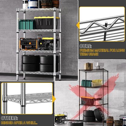 1000 lbs 4 Tier Shelf Metal Storage Shelves Wire Rack Closet Organizers for Garage Kitchen Bathroom Laundry Chrome 11.8" D x 25.6" W x 45.5" H