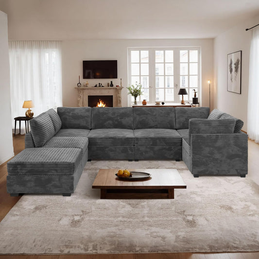 ovios Sectional Sofa Couch with U-Shape Chaise Sofa Bed, Comfy Modular Cloud Couches with Deep