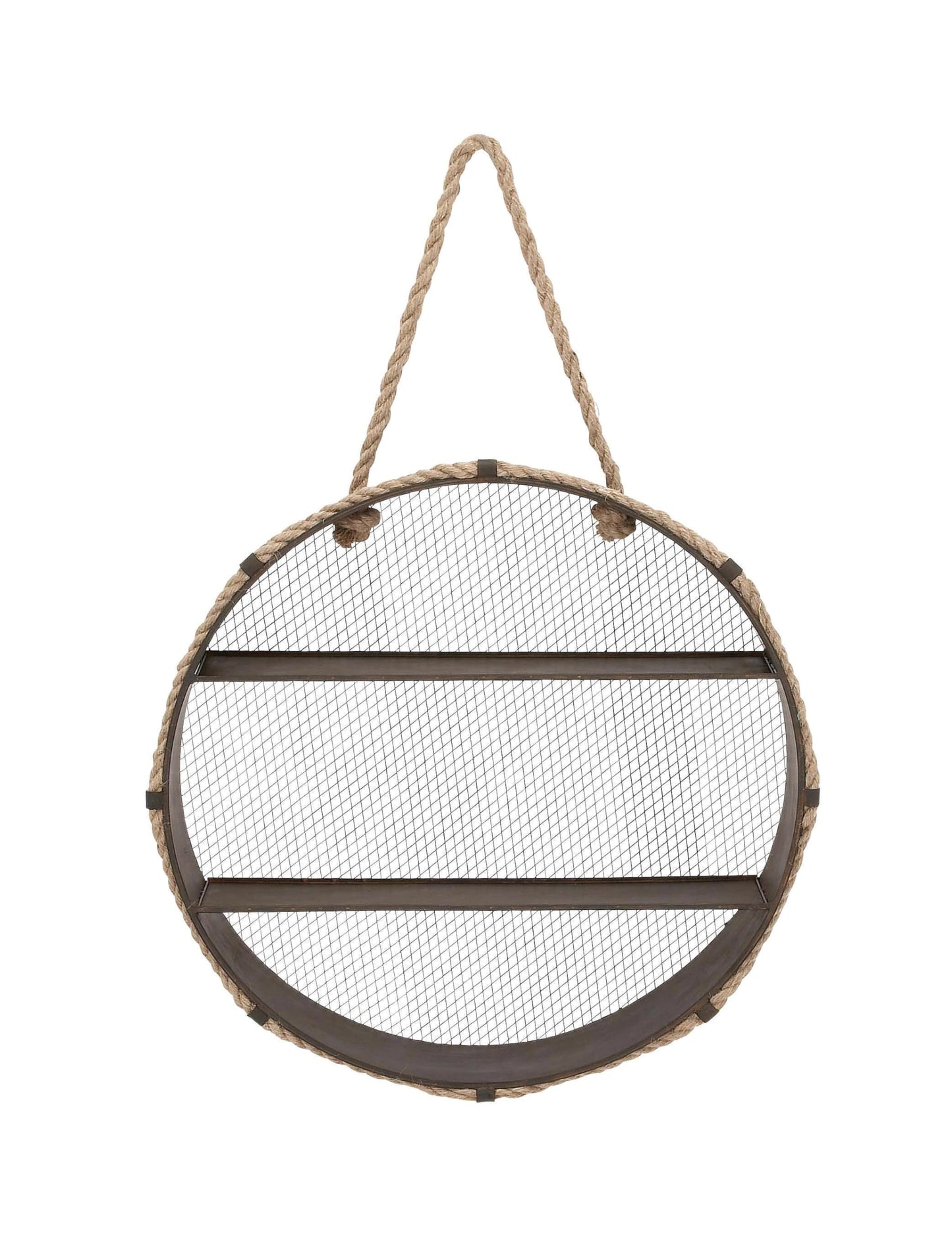 Deco 79 Metal Round 2 Shelves Wall Shelf with Hanging Rope, 24" x 6" x 24", Black
