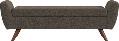HomePop Modern Storage Bench with Wood Legs Home Décor|Bench with Storage for Living Room & Bedroom - Dark Brown Boucle