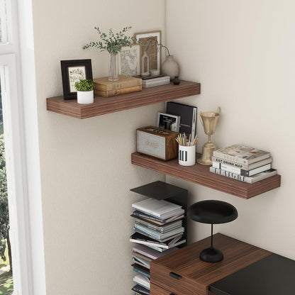 Deep Floating Shelves for Wall, 36'' x 12'' Rustic Large Floating Shelves Set of 2, 12 Inch Deep Walnut Wood Wall Shelves for Living Room Bathroom Laundry Room Bedroom Kitchen Home Office - Walnut