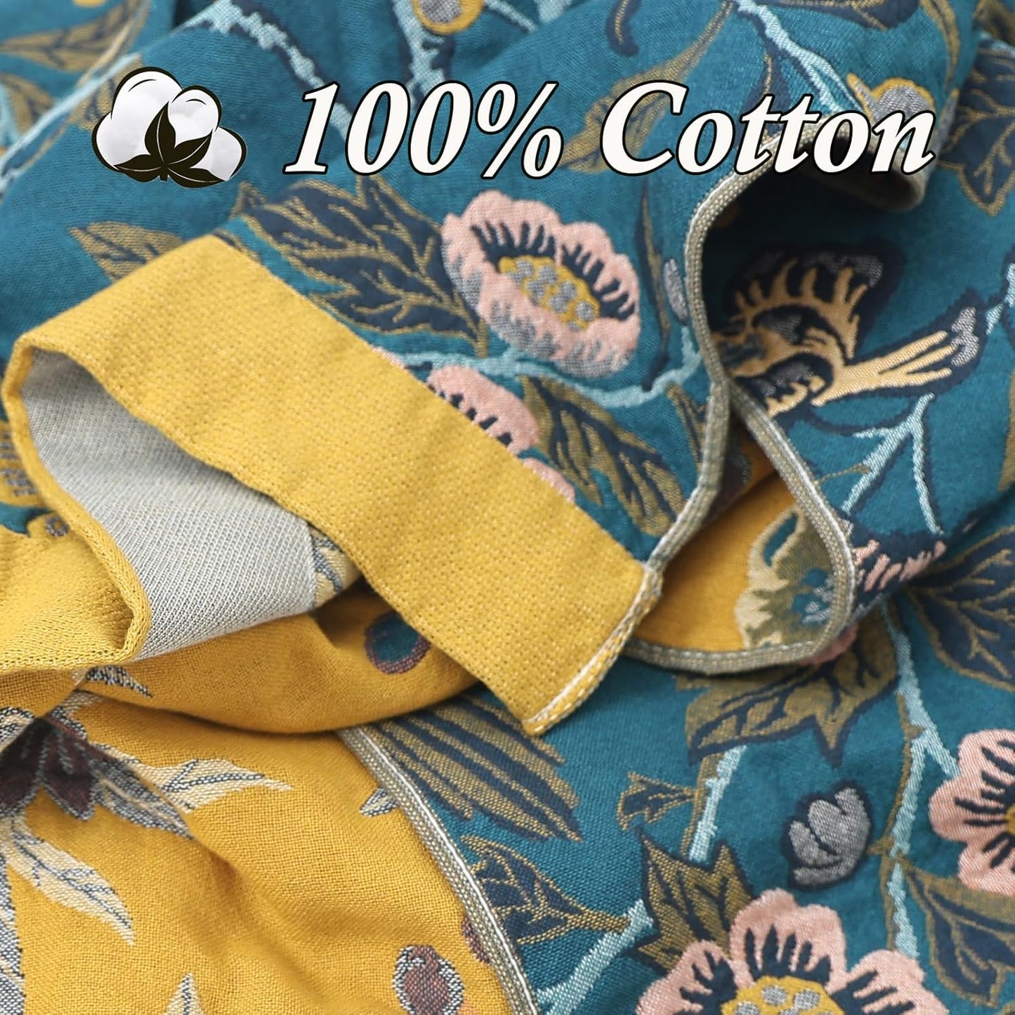 Snycler Boho Throw Blanket for Bed - 100% Cotton Ultra Soft Rustic Quilt Blanket Green Bird Floral Printed Farmhouse Decor Bed Blankets, 60"×80" All Season Rustic Throw for Sofa Couch Chair