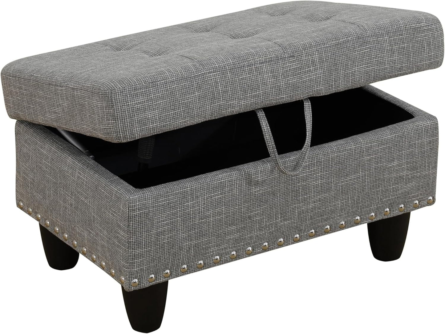 Ottoman Rectangular Storage Ottoman Bench, Flannel Footrest Stool Footstool with Lid for Living Room, Bedroom, Entryway, Gray, 29.1"x18.9"x17.3"