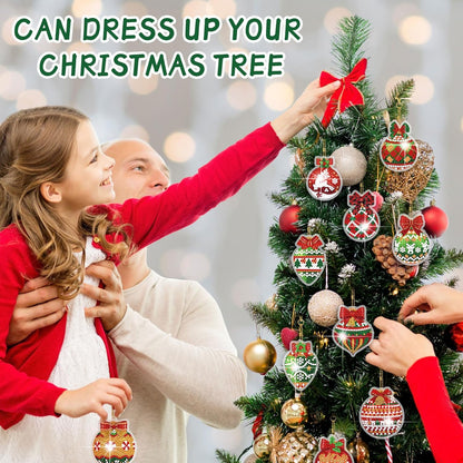 Tondiamo 20 Pcs Christmas Diamond Painting Keychain Kits 5D DIY Diamond Art Pendants Double Sided Hanging Key Chains for Christmas Party Decoration DIY(Balls Style)