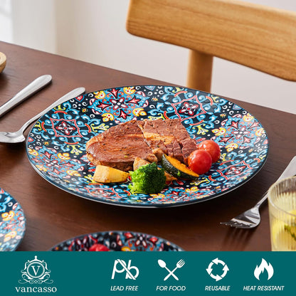 vancasso 12 Pieces Dinnerware Sets, Red Plates and Bowls Set, Porcelain Dishes Set for 4, Microwave and Dishwasher Safe, Scratch Resistant, Bohemian Style Dining Ware Service for 4, Series SIMI