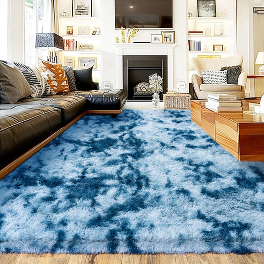Rzutan Extra Large Rugs for Living Room 9x12, Soft Shaggy Modern Shag Area Rug for Bedroom, Upgrade Non-Slip Plush Fluffy Carpet for Kids Boys Girls Room Home Decor Aesthetic,Peacock Blue
