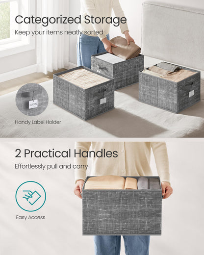 SONGMICS Storage Baskets, Set of 3, Foldable Closet Organizer for Shelves