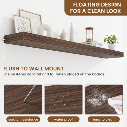 fuqing Floating Shelves for Wall, Bathroom Shelf Wall Mounted for Storage, Shelves with Invisible Bracket for Bedroom, Kitchen, Living Room, Farmhouse Small Book Shelf, 55 Inch Set of 2, Walnut