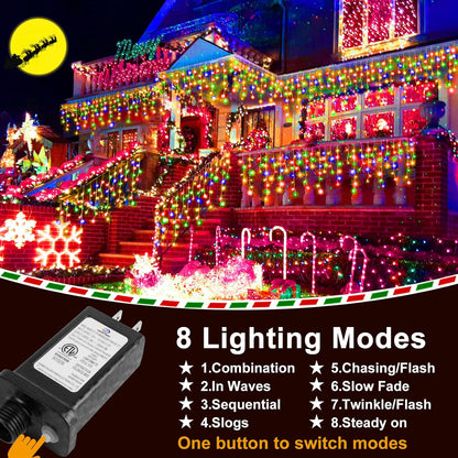 KNONEW 164FT 1600 LED Christmas Lights Outdoor Decoration Multicolor with 320 Drops, 8 Modes Timer Hanging Fairy String Lights Plug in Waterproof Indoor Decor for Holiday Wedding Party Window Garden