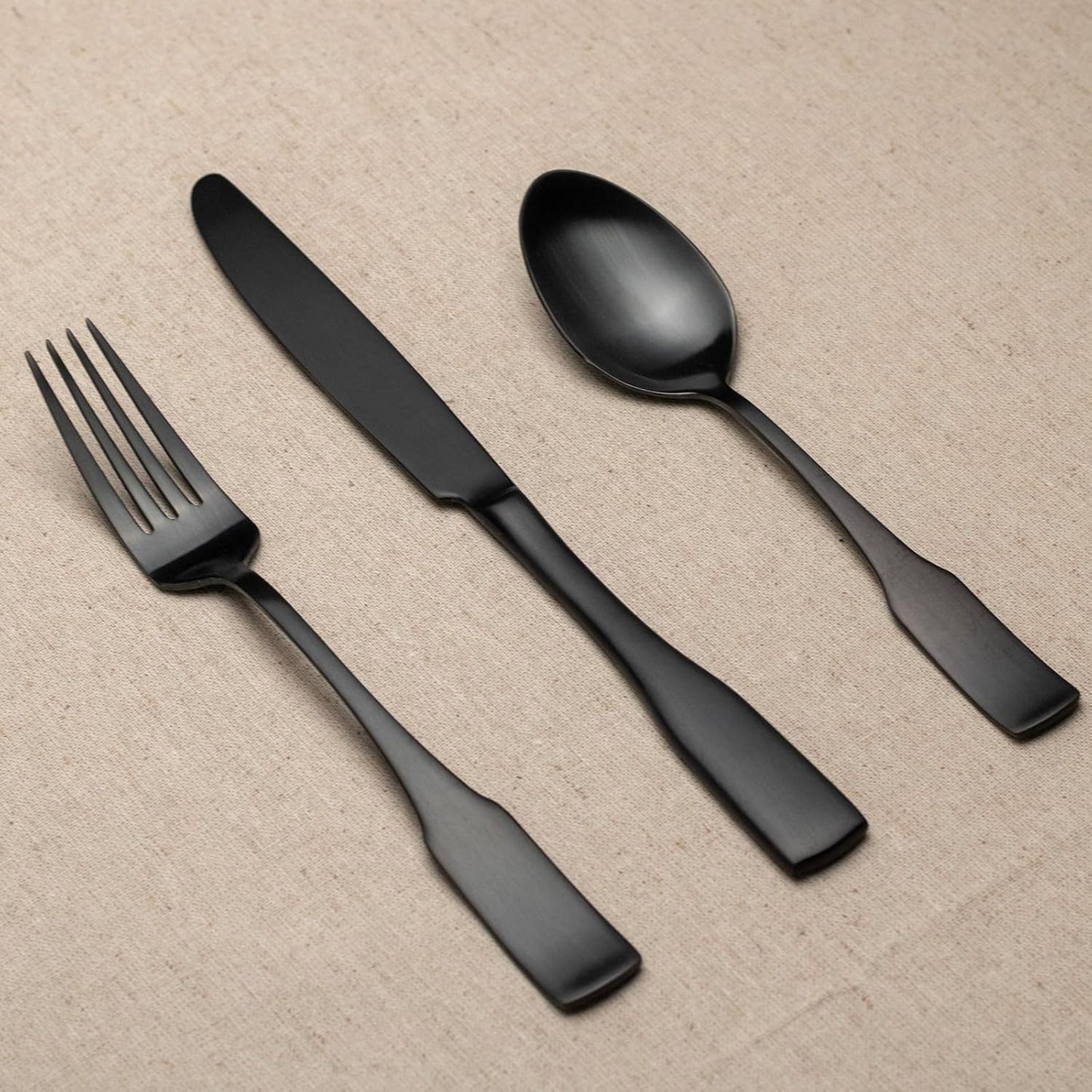 Alata Kate Black Satin 40-Piece Silverware Set, Service for 8, Stainless Steel Flatware Set, Matte Polished Cutlery Set, Dishwasher Safe