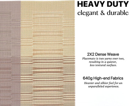 LEXMORE PlaceMats Set of 12 Vinyl/Plastic Woven Place Mats for Kitchen Table Indoor/Outdoor Washable PlaceMat Wipeable Dining Table Mats(Gold Dune)