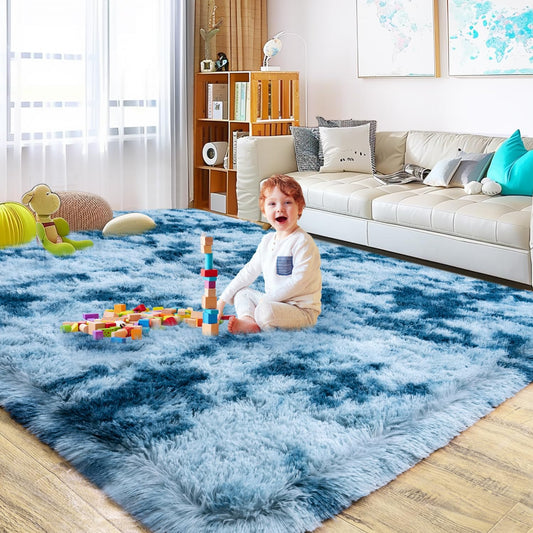 Rezutan Soft Rug for Living Room Bedroom Large Comfy Modern Shaggy Fuzzy for Kids, Plush Indoor Nursery Classroom Home Decor Bedside with Non-Slip Bottom, Peacock Blue, 5X7 Feet