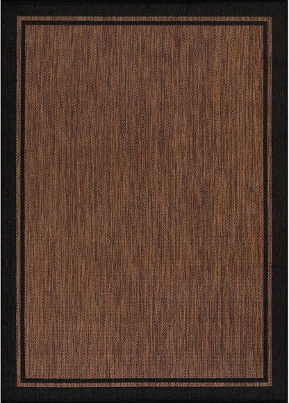 CAMILSON Indoor Outdoor Rug, 6x9 Bordered Nut Brown Black Modern Area Rugs for Indoor and Outdoor Patios, Kitchen and Hallway Mats, Washable Porch Deck Outside Carpet (Bordered Nut Brown Black, 6 x 9)
