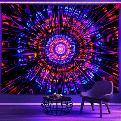 PSYHILAR Blacklight Mandala Tapestry for Bedroom, Psychedelic Black Light Posters for Adults and Teens, Colorful UV Reactive Aesthetic Bohemian Art Wall Hanging Decor Red and Purple (60 x 50 Inches)
