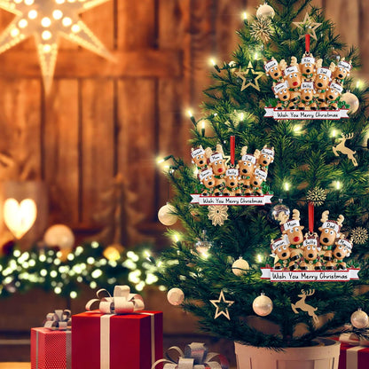 Personalized Deer Christmas Ornaments 2025 Family of 2,3,4,5,6,7,8 Custom Name Reindeer Xmas Ornament with Text,Customized Christmas Decoration Gifts - Family of 7