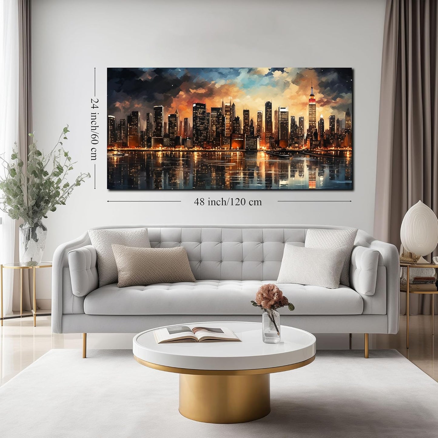 New York Skyline Wall Art for Living Room Modern Canvas Wall Art for Bedroom Above Bed Large Art Work for Office Walls 24 x 48 Inch