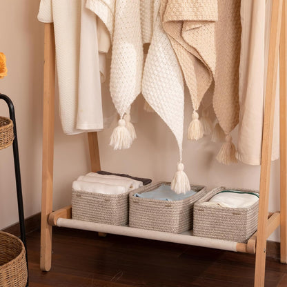 3 Pack Small Storage Baskets for Organizing, Cute Woven Decorative Gift Baskets for Shelves, Mini Closet Organizer Bins with Handles, 11.81''Lx7.87''Wx4.72''H-Brown