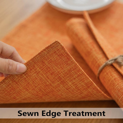 Demetex Orange Placemats Set of 6 Fall Linen Place Mats Modern Washable Table Plate Mats for Banquet Buffet Restaurant Dining Room, 13x19 inch, Orange