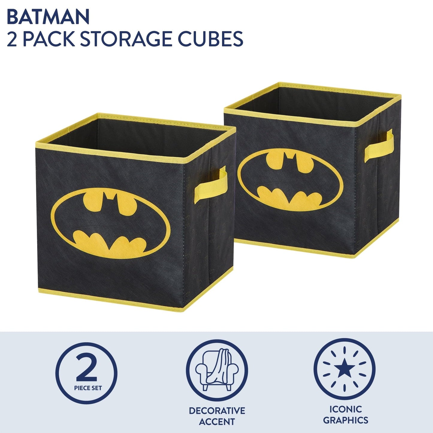 Batman Kids Storage Cubes, 2 Pack Foldable Fabric Bins with Handles, Collapsible Organizer Boxes