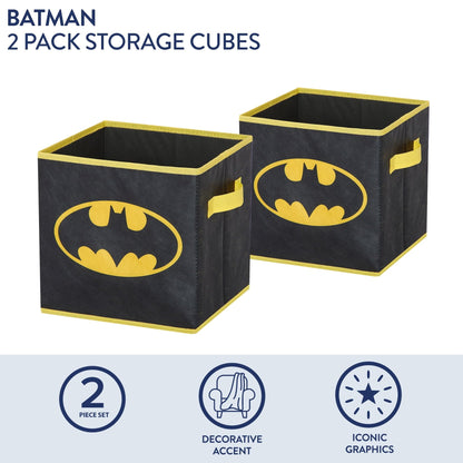 Batman Kids Storage Cubes, 2 Pack Foldable Fabric Bins with Handles, Collapsible Organizer Boxes