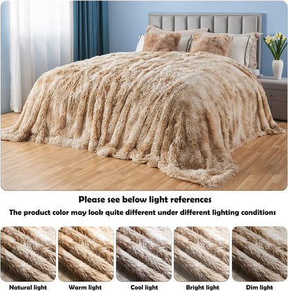 GONAAP Fuzzy Faux Fur Throw Blanket Queen Size Tie-dye Beige Super Soft Cozy Plush Fuzzy Shaggy Blanket for Couch Sofa Bed (Tie-dye Beige, Queen(90"x90"))