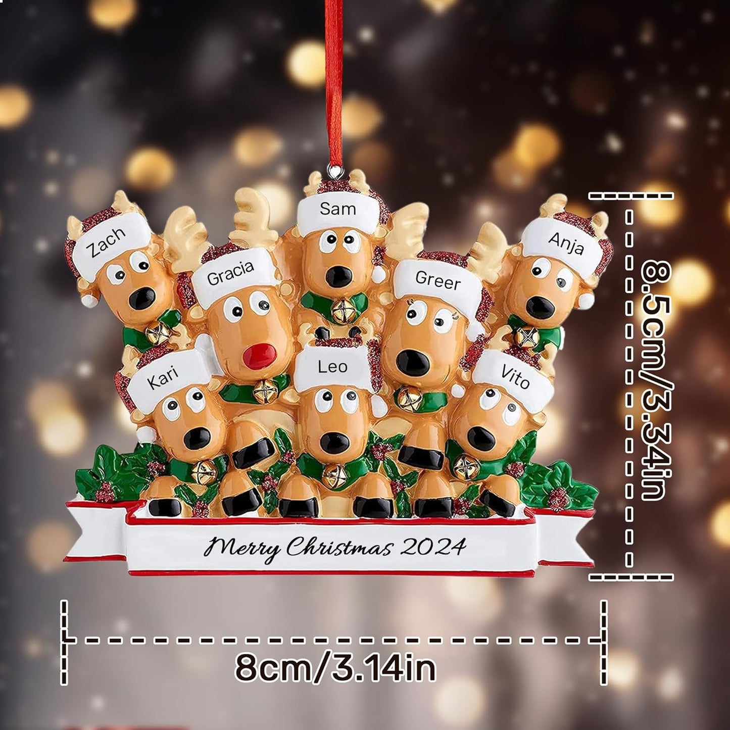 Personalized Christmas Ornaments 2025, Custom Reindeer Family Ornaments for Trees with Names, Handcrafted Christmas Deer Decorations for 2-8 Members, Meaningful Xmas Family of 8