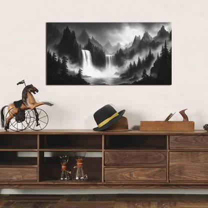 Mountain Wall Pictures for Living Room Decor - Black and White Wall Art Bedroom - Waterfall Canvas Wall Art for Office Size 20" x 40"