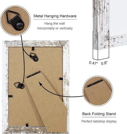 4x6 Picture Frame Set of 4, 4 x 6 Wood Photo Frames with Mat for 3.5x5, Rustic Natural Wooden Frame with Real Glass Cover for Wall and Tabletop Display,Distressed White