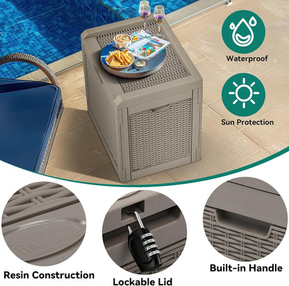 YITAHOME 32 Gallon Outdoor Storage Box, Water Resistant Resin Deck Box, Indoor Outdoor Lockable Storage Container for Patio, Garden, Cushions, Tools, Equipment(Brown)