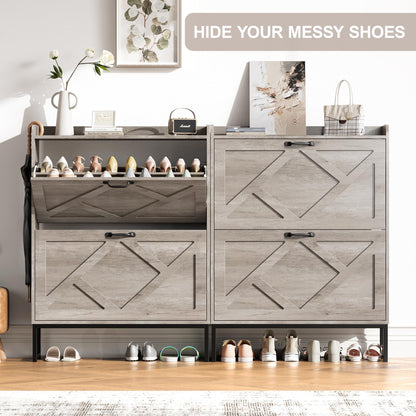Nicetree Shoe Storage Cabinet with 2 Flip Drawers, Freestanding Shoe Organizer, Shoe Cabinet with