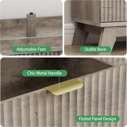 Fluted Dresser for Bedroom with 7 Drawers, 48" Wide Modern Chest of Drawers with Metal Handle, Wood Dresser TV Stand, Wooden Closet Clothes Storage Organizer for Living Room, Hallway, Grey